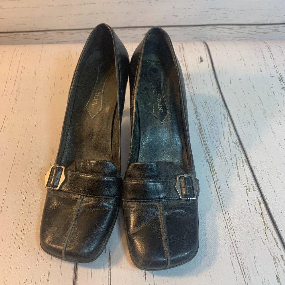 Enzo black leather heels womens shoes